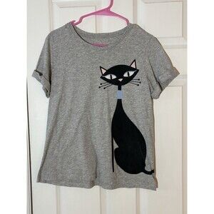 Kate Spade Broome Street Women’s Shirt M Gray Cool Cat Graphic Embellished S/S